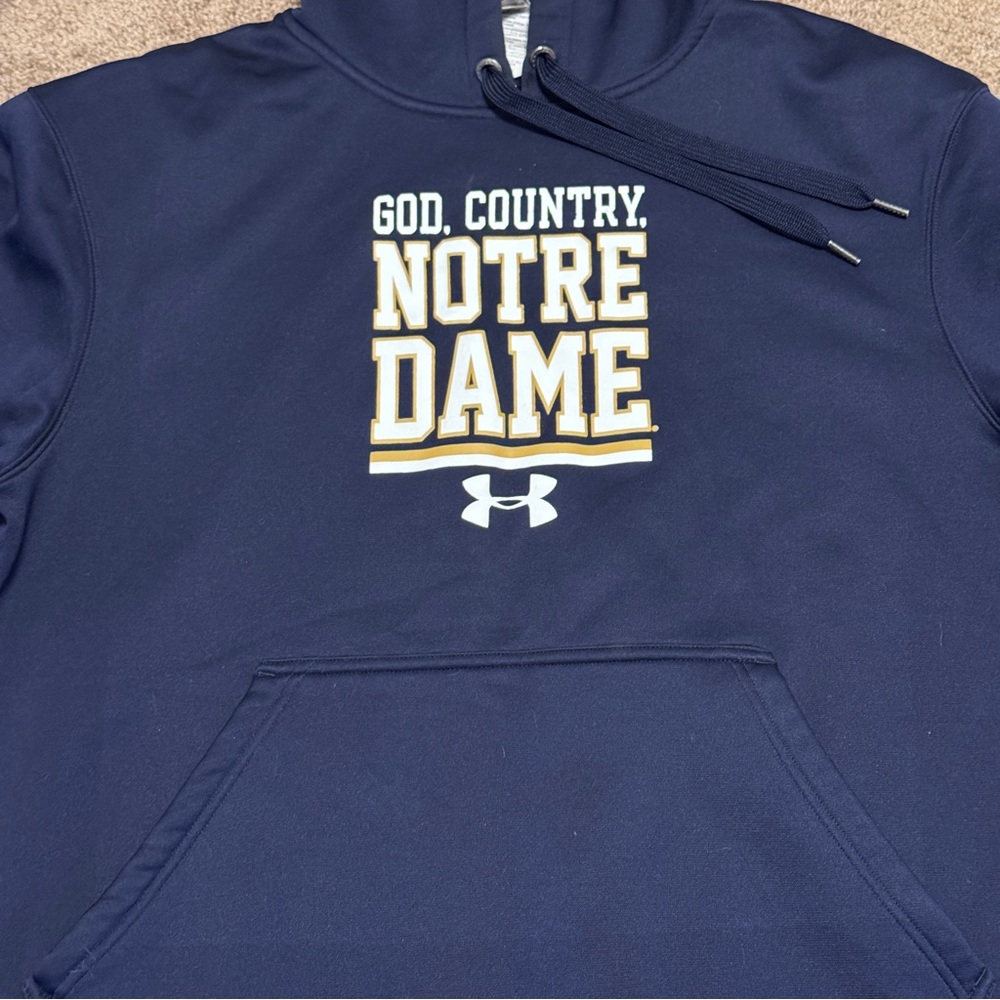 Notre Dame Under Armour Hoodie Mens Medium Blue Loose Pullover Long Sleeve NCAA - Picture 3 of 9